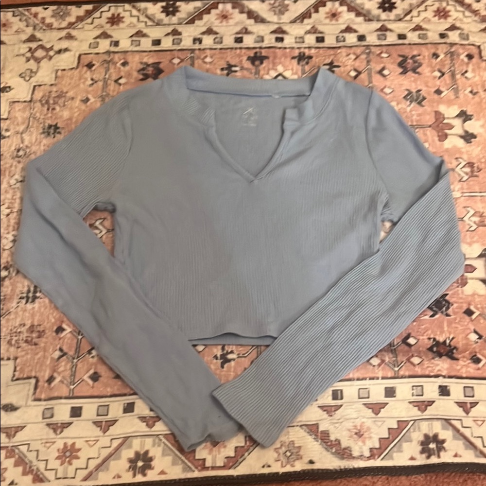 PacSun Blue Long Sleeve Fitted Crop Top